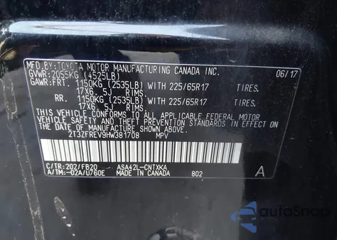 2017 Toyota Rav4 Le from USA, damaged, VIN 2T3ZFREV9HW381708